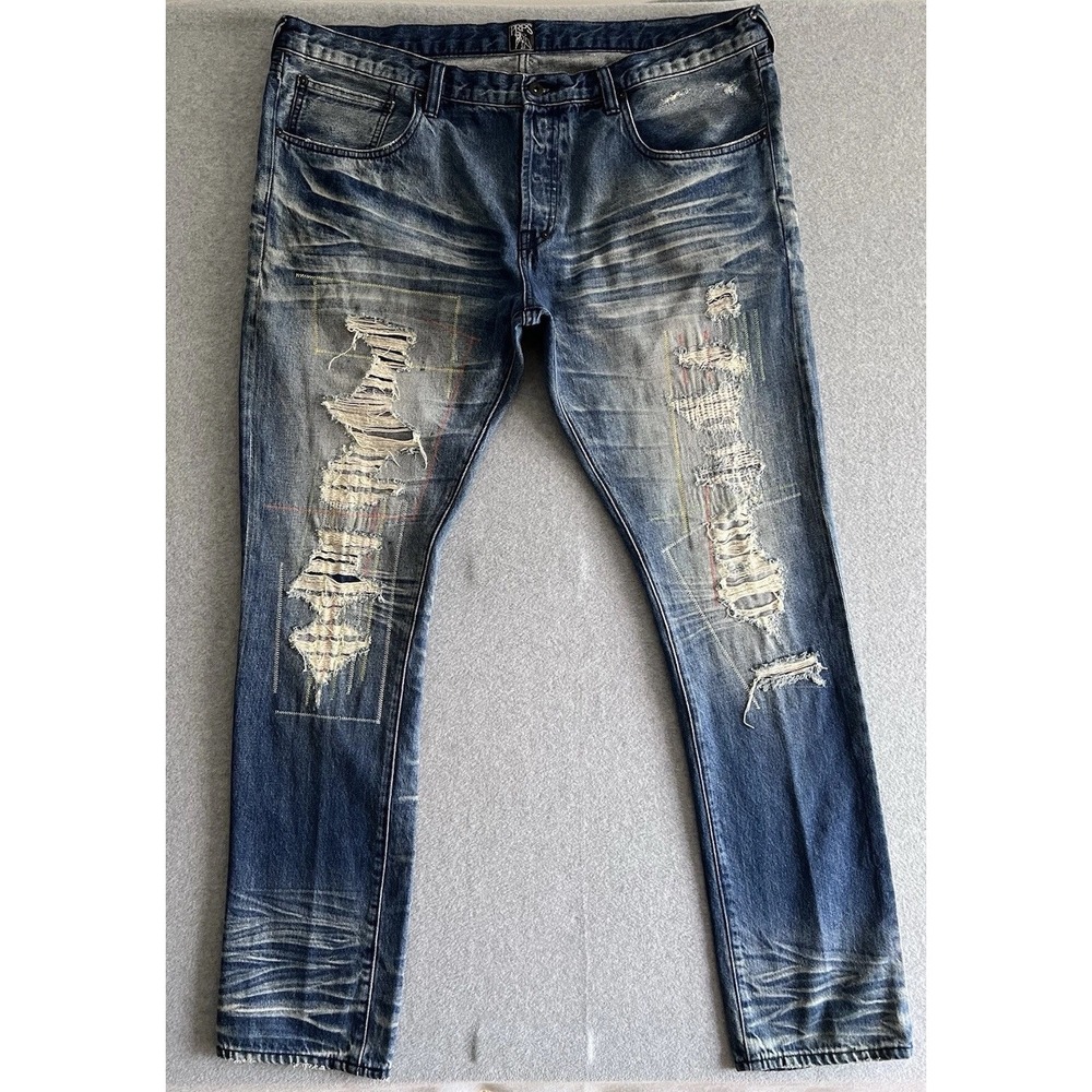 Prps Le Sabre Jeans Vtg Slim Tapered Fit Men's Destroyed Size 42 X 34.5 Colorful